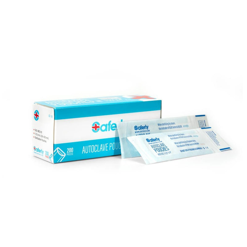saferly box for autoclave pouches and 2 individually packaged pouches
