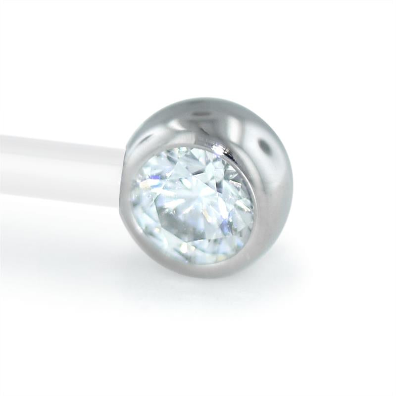 A titanium set faceted gem end with a cubic zirconia gem.