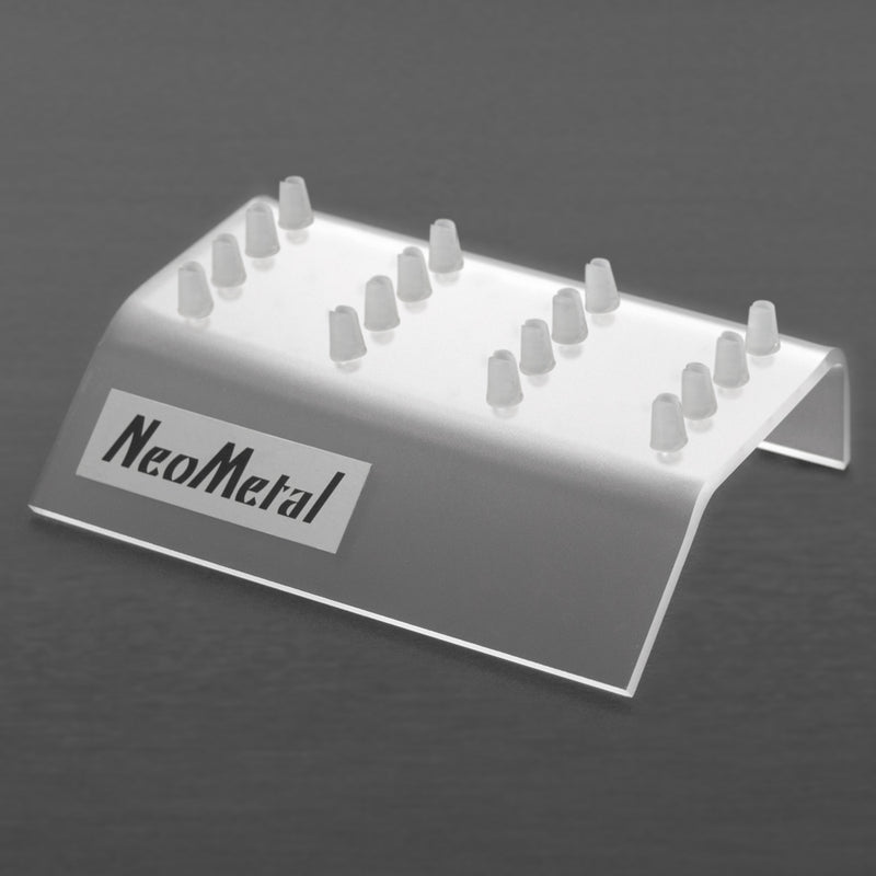 A 16 piece acrylic display case with the NeoMetal logo and versi-clip grips.