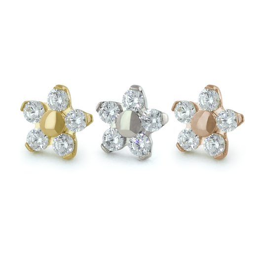 18K Yellow Gold, White Gold, and Rose Gold Flower Gems with Genuine Diamonds