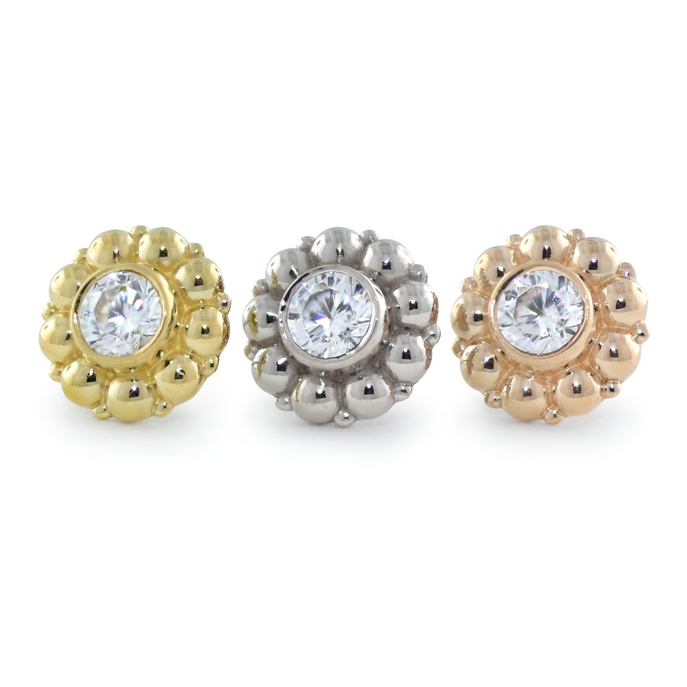 18K Yellow Gold, White Gold, and Rose Gold Kumo Ends with Cubic Zirconia Gems