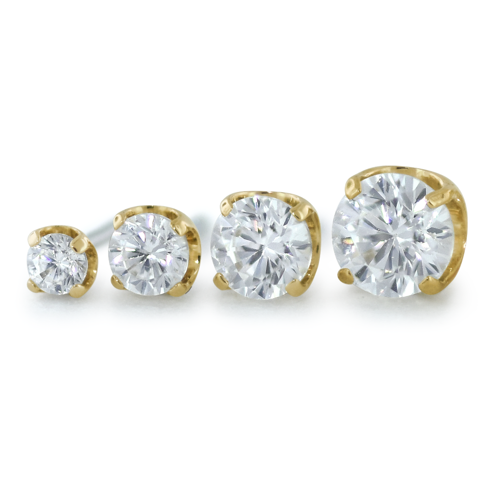 4 sizes of 18K Yellow Gold Prong Set Gem Ends with Genuine Diamonds