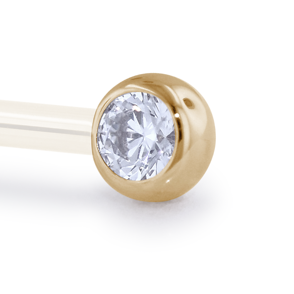 A 14 Gauge side gem in Yellow Gold with a Cubic Zirconia Gem