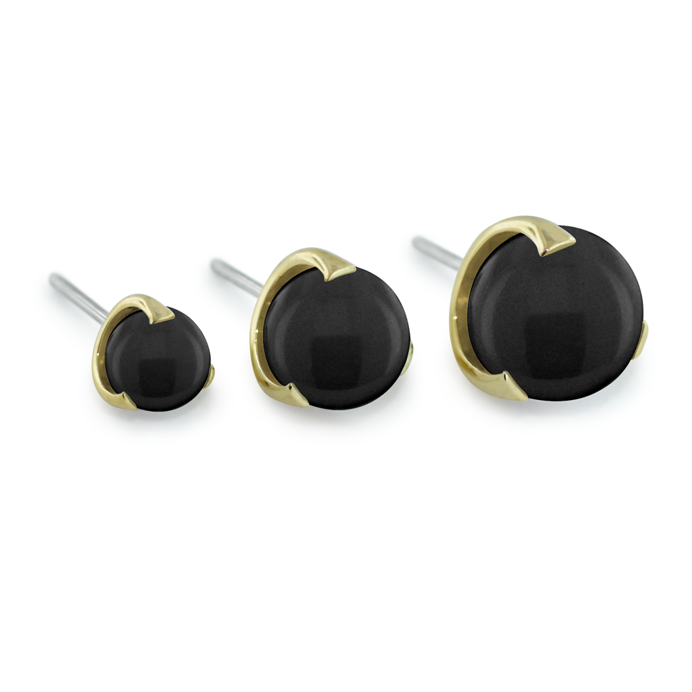 3 sizes of 18K Yellow Gold and Black Sphere Gems