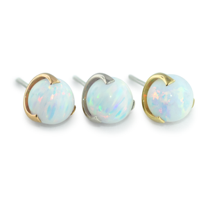 18K Rose Gold, White Gold, and Yellow Gold settings with white opal spheres inserted