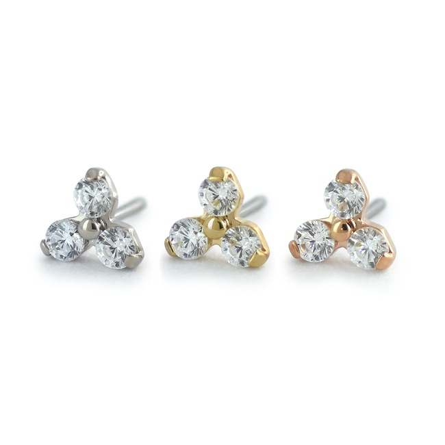 18K White Gold, Yellow Gold, and Rose Gold Trinity Gem Ends with Genuine Diamonds