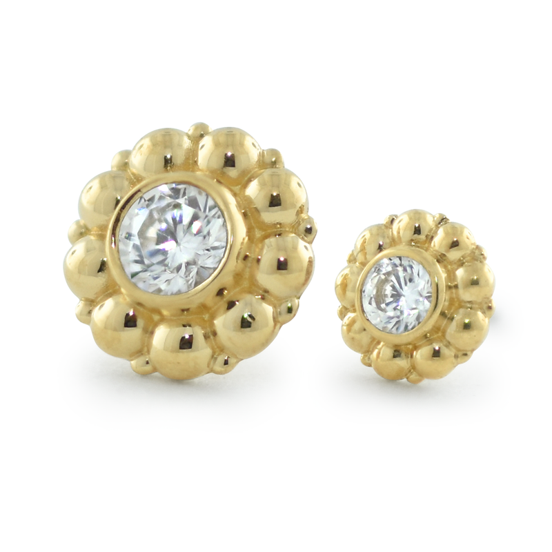 2 sizes of 18K Yellow Gold Kumo Ends with Cubic Zirconia Gems