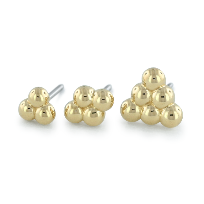 3 Sizes of 18K Yellow Gold Multi Bead Ends, including 3 beads, 4 beads, and 6 beads