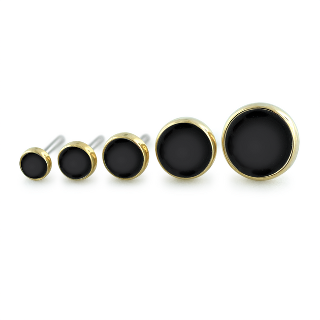 5 Sizes of 18K Yellow Gold Bezel Set Cabochon Gem Ends with Black Cabochons