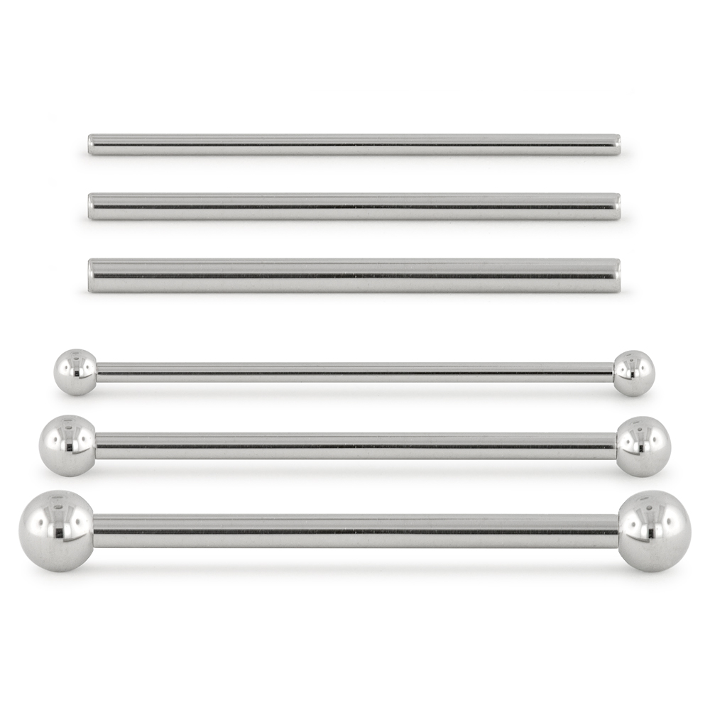 3 Titanium Industrial bars of differing gauges with Ball Ends