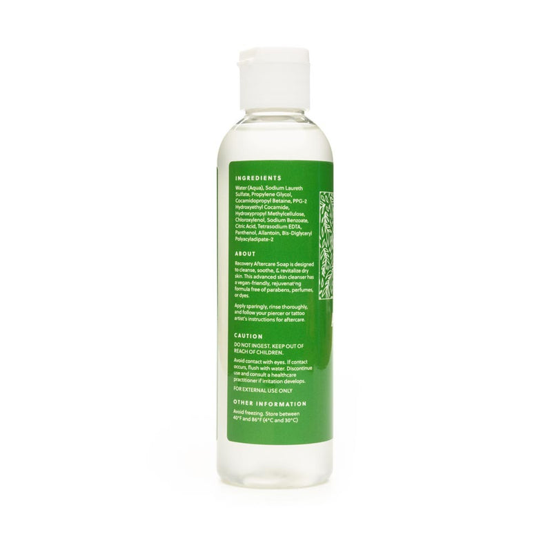 Back view of a Recovery Aftercare Soap bottle