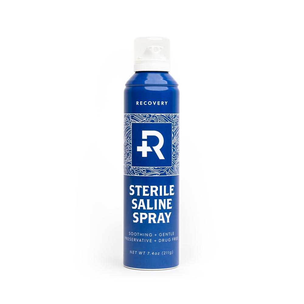 Front view of a can of Recovery Sterilized Saline Wash Spray