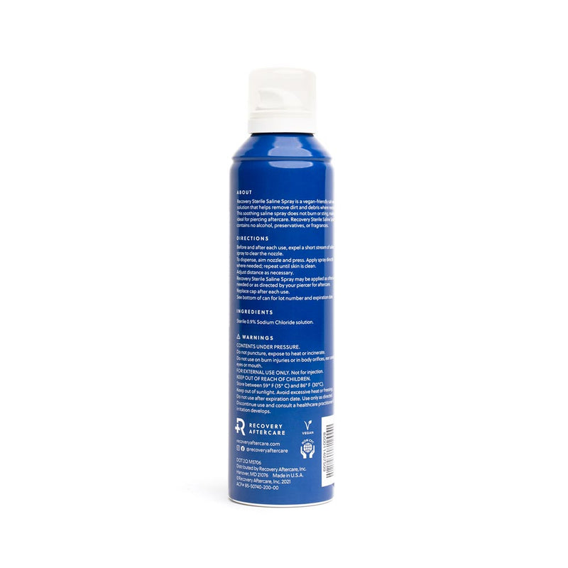 Back view of a can of Recovery Sterilized Saline Wash Spray