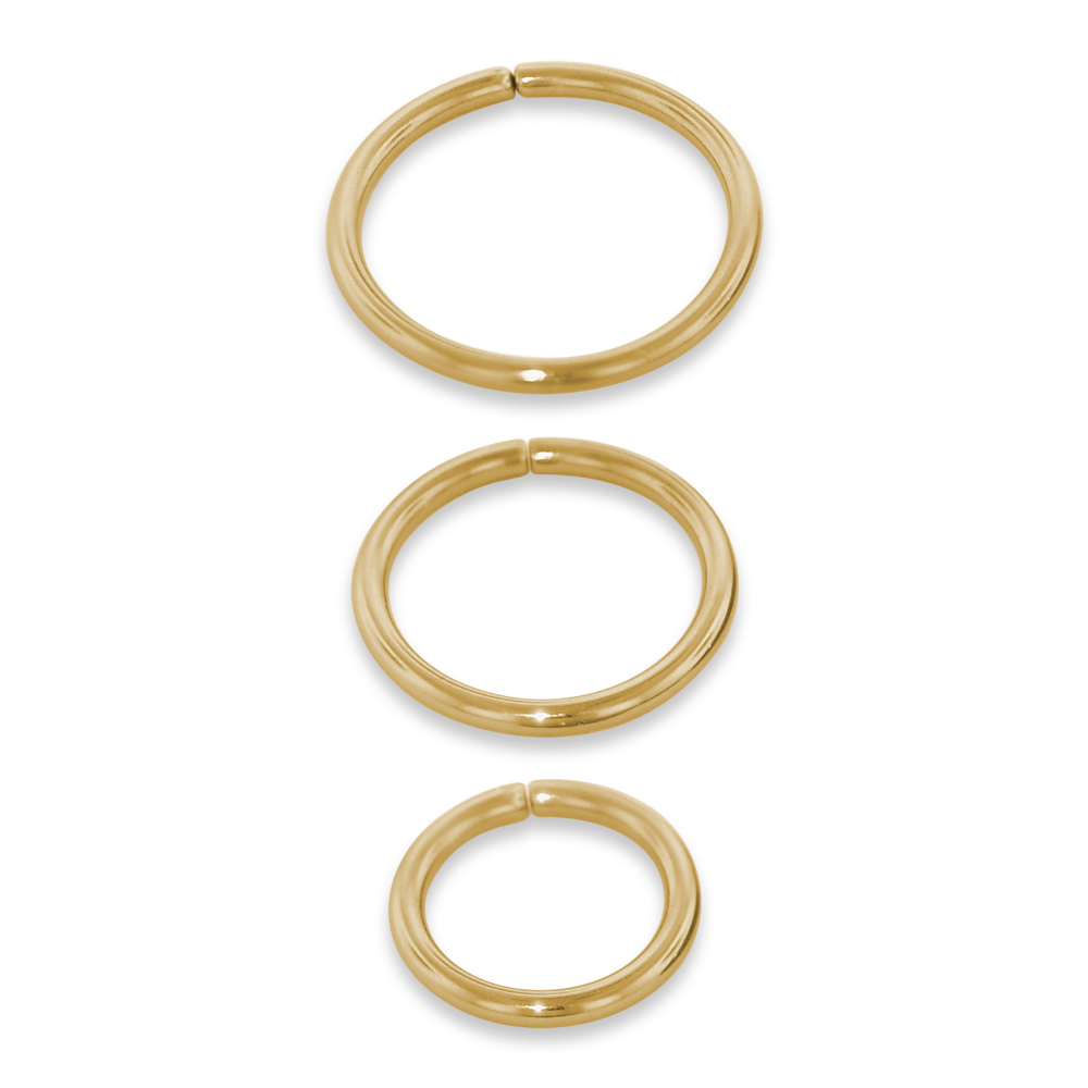3 sizes of 18 gauge 18 karat gold seam rings. Available in yellow gold and rose gold.