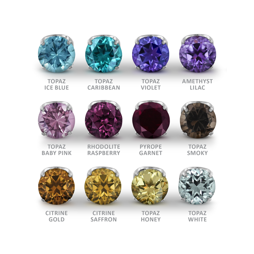 A variety of Semi Precious Gems set in a threadless titanium prong setting