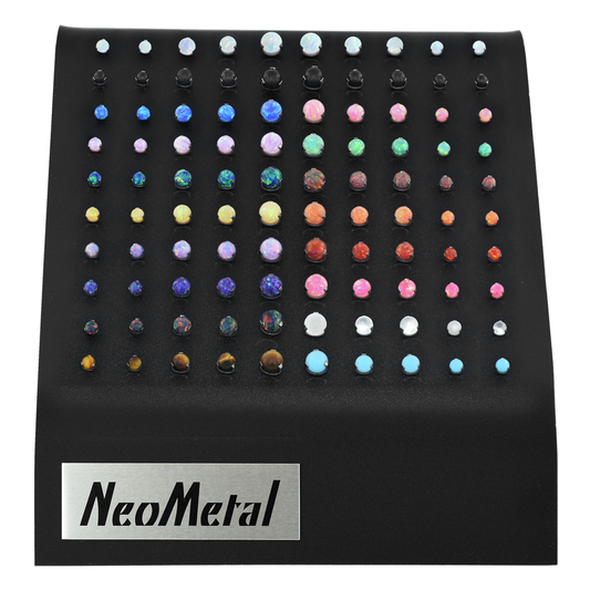 100 piece black acrylic display with a variety of Sphere gem sizes and colors