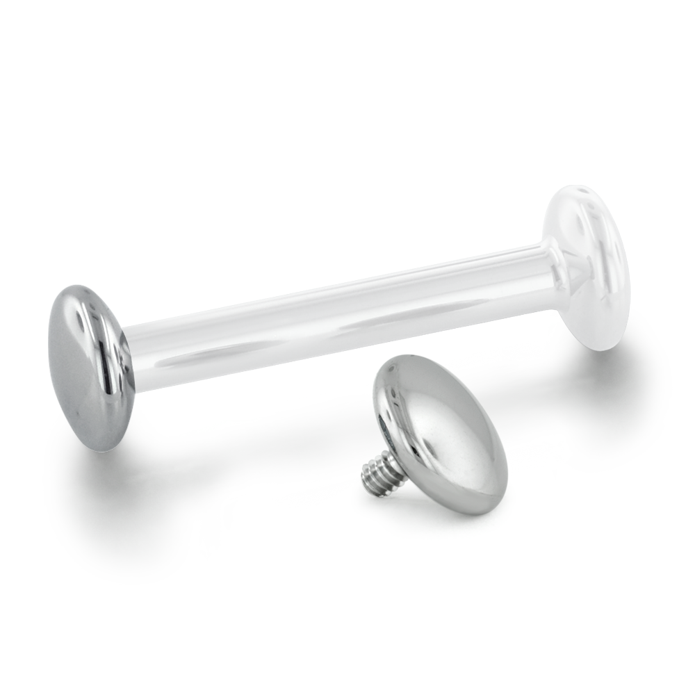 Threaded titanium disk end for use with threaded titanium tongue labrets