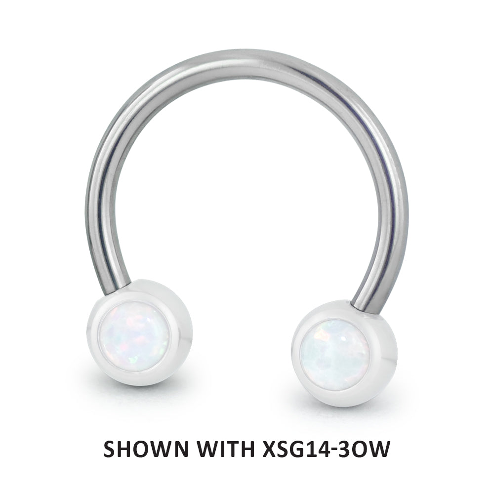 16-gauge threadless titanium circular barbell with white opal cabochon gem ends