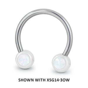 16-gauge threadless titanium circular barbell with white opal cabochon gem ends