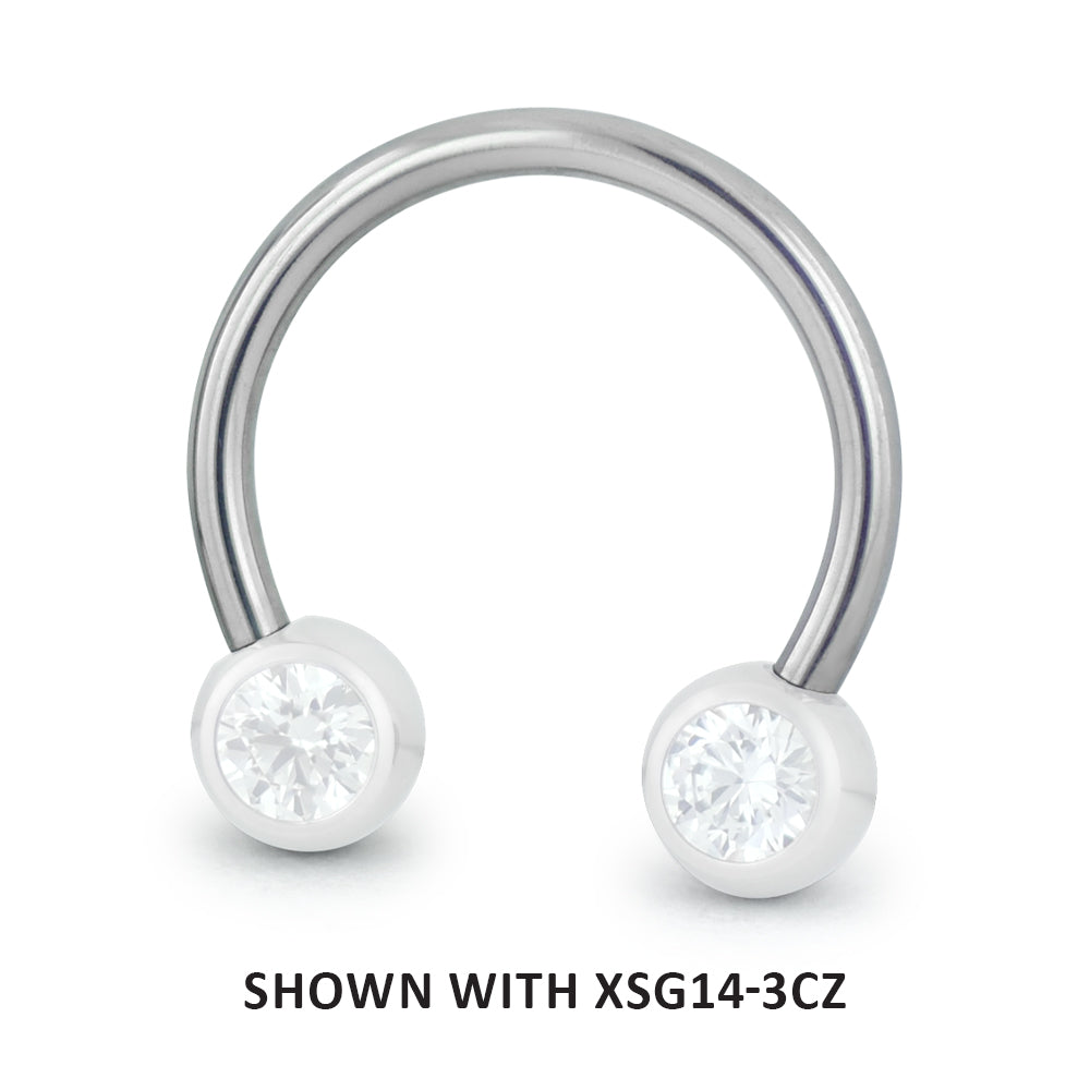 16-gauge threadless titanium circular barbell with cubic zirconia faceted gem ends