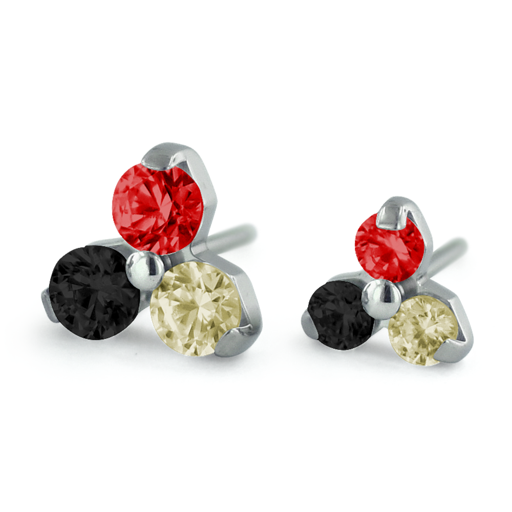 Threadless Titanium Trinity Gem End with Ruby, Champagne, and Black Gems
