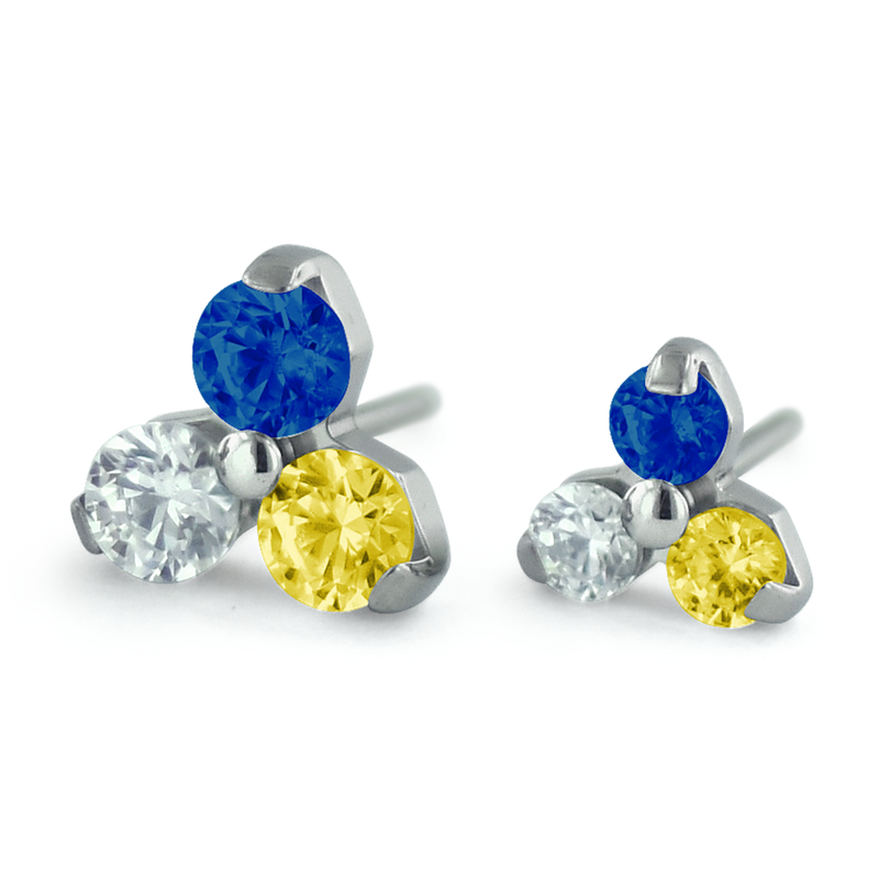 Threadless Titanium Trinity Gem End with Sapphire, Yellow, and Cubic Zirconia Gems