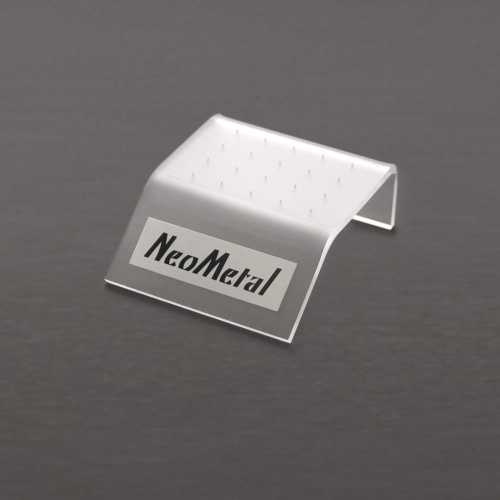 A 20 piece clear acrylic display case with the NeoMetal logo