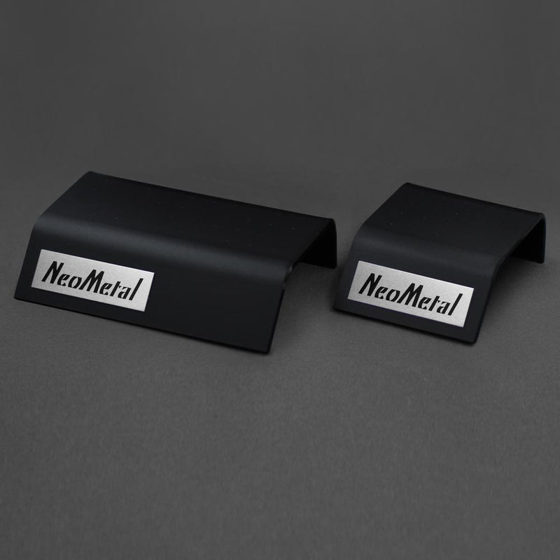 A 40 piece black acrylic display case with the NeoMetal logo and a 20 piece black acrylic display case with the NeoMetal logo.
