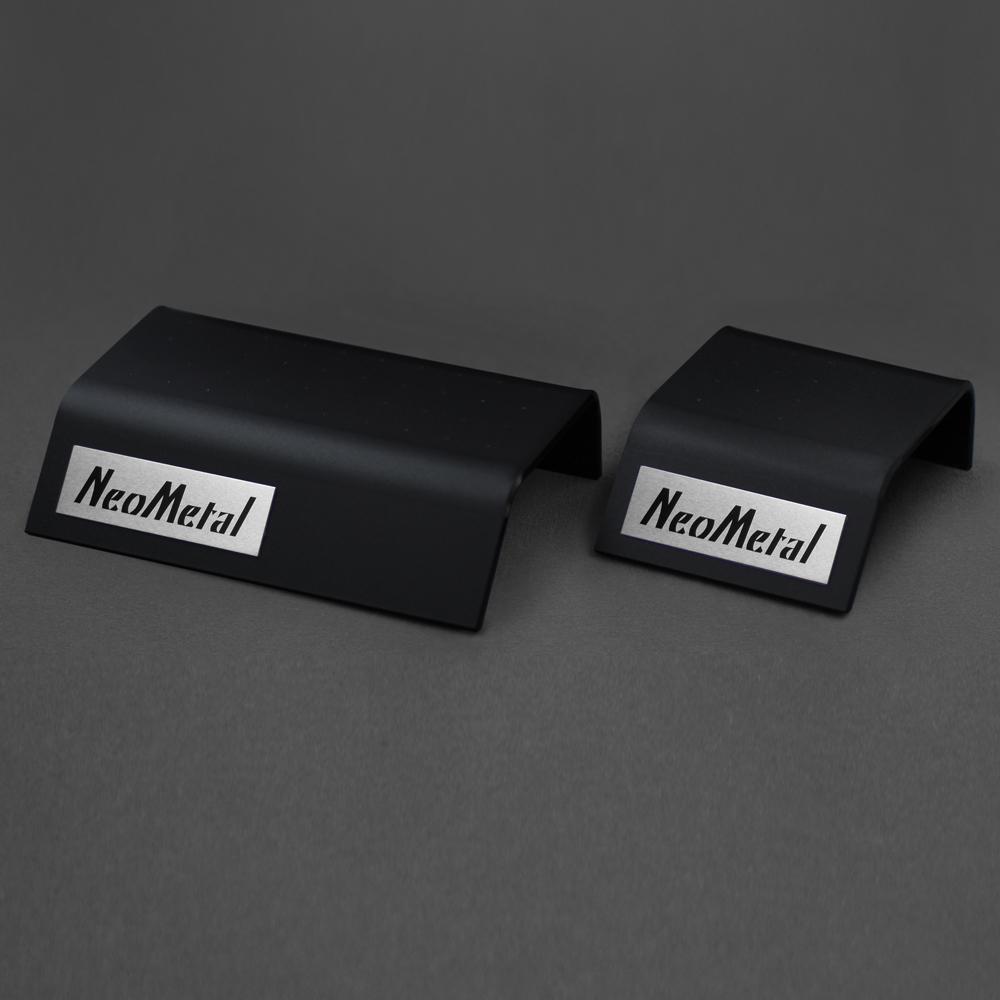 A 40 piece black acrylic display case with the NeoMetal logo and a 20 piece black acrylic display case with the NeoMetal logo.
