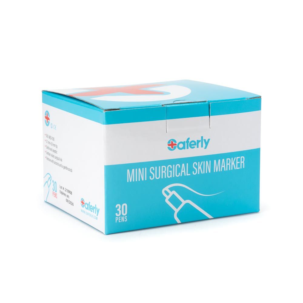 Front of the box of Saferly mini surgical skin markers