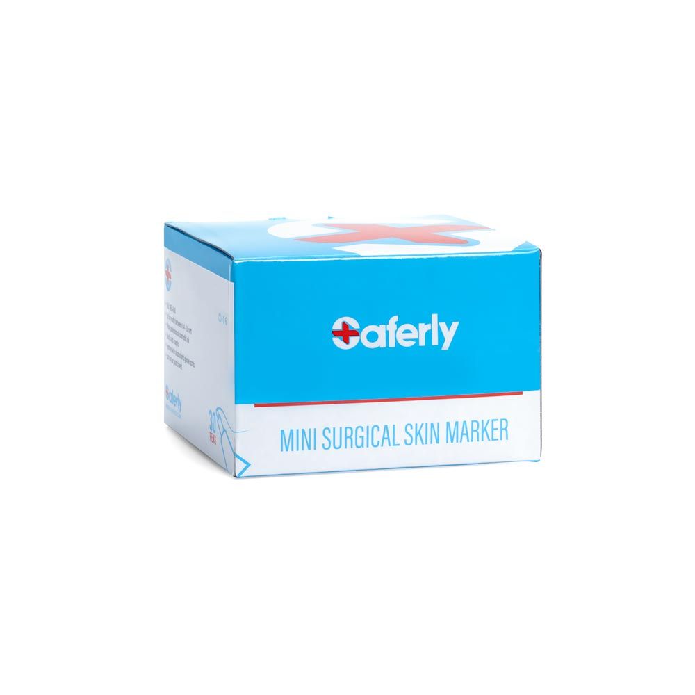 Front of the box of the Saferly mini surgical skin marker