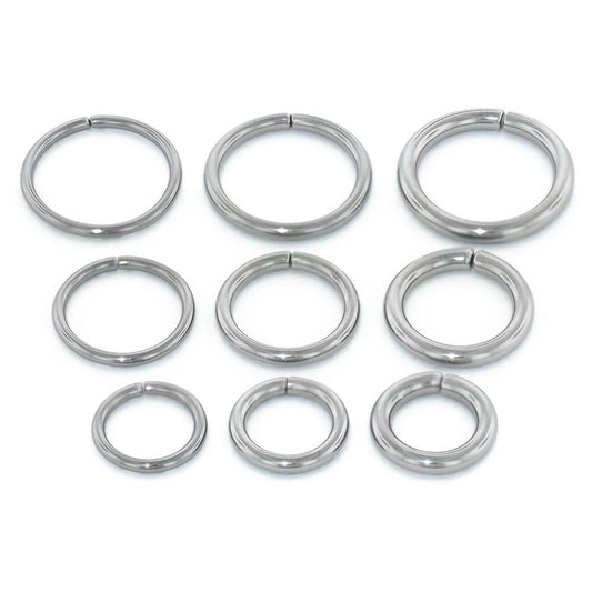 3 sizes of 14 gauge Niobium Seam Rings, 3 sizes of 16 gauge Niobium Seam Rings, 3 sizes of 18 gauge Niobium Seam Rings