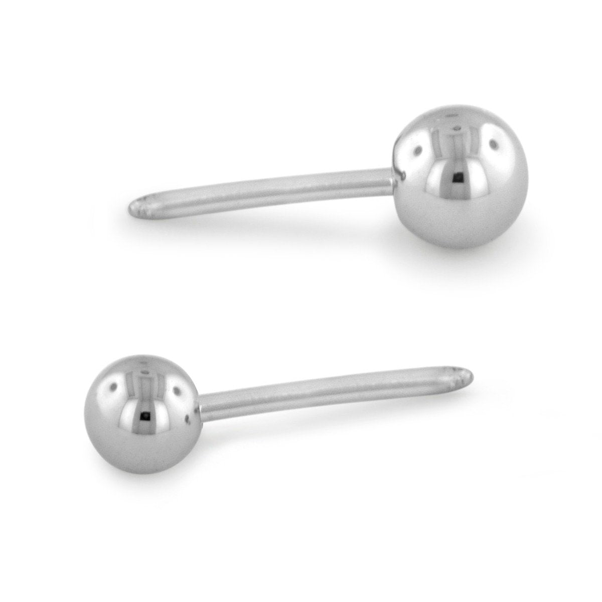A 16 gauge and 18 gauge titanium ball end with threadless pin.