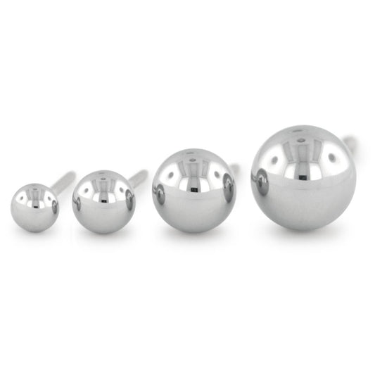 Four sizes of threadless titanium ends in the shape of spheres