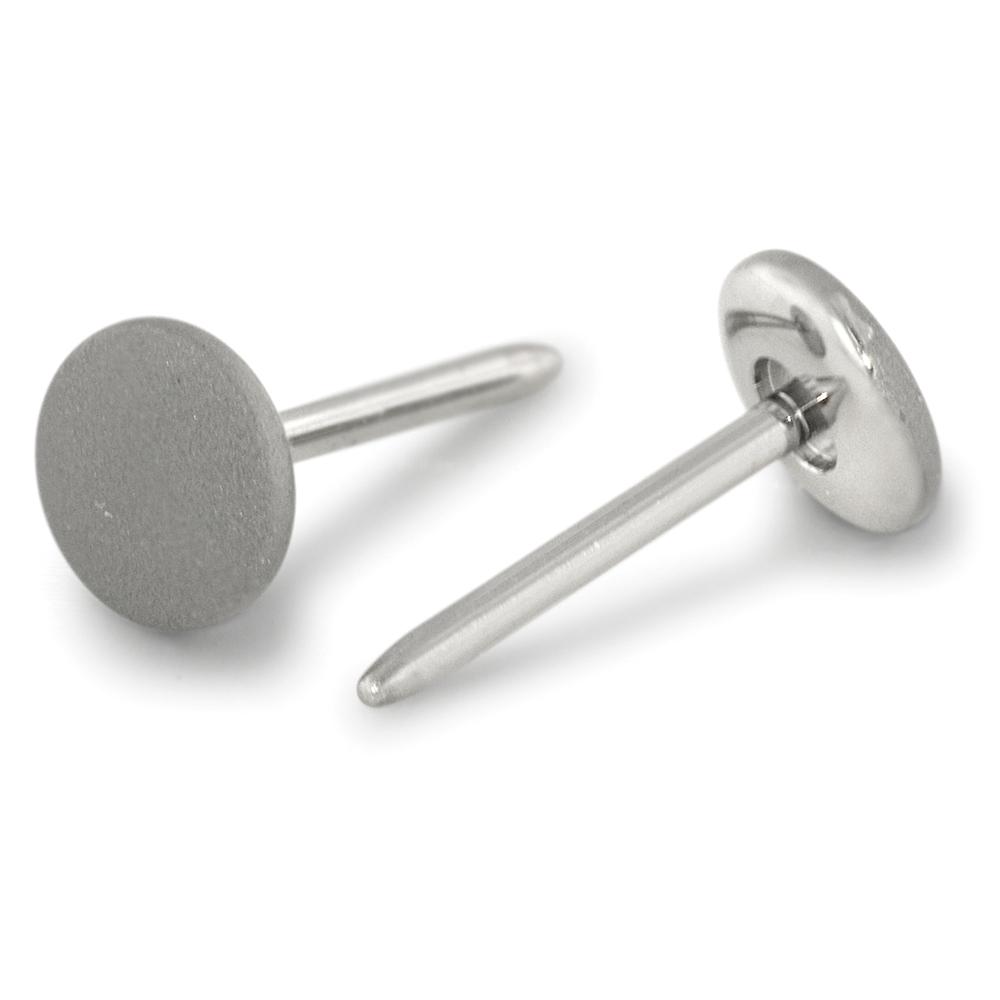 A pair of threadless titanium textured disk ends, one showing the disk head and the other showing the pin.