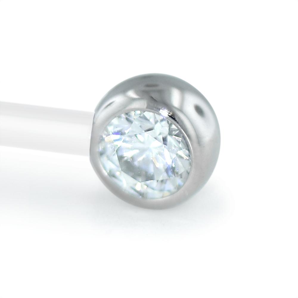 A 12-gauge 4mm titanium set faceted gem end with a cubic zirconia gem.